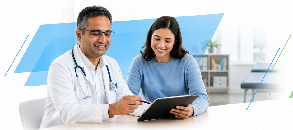 A male doctor reviewing care information with a patient
